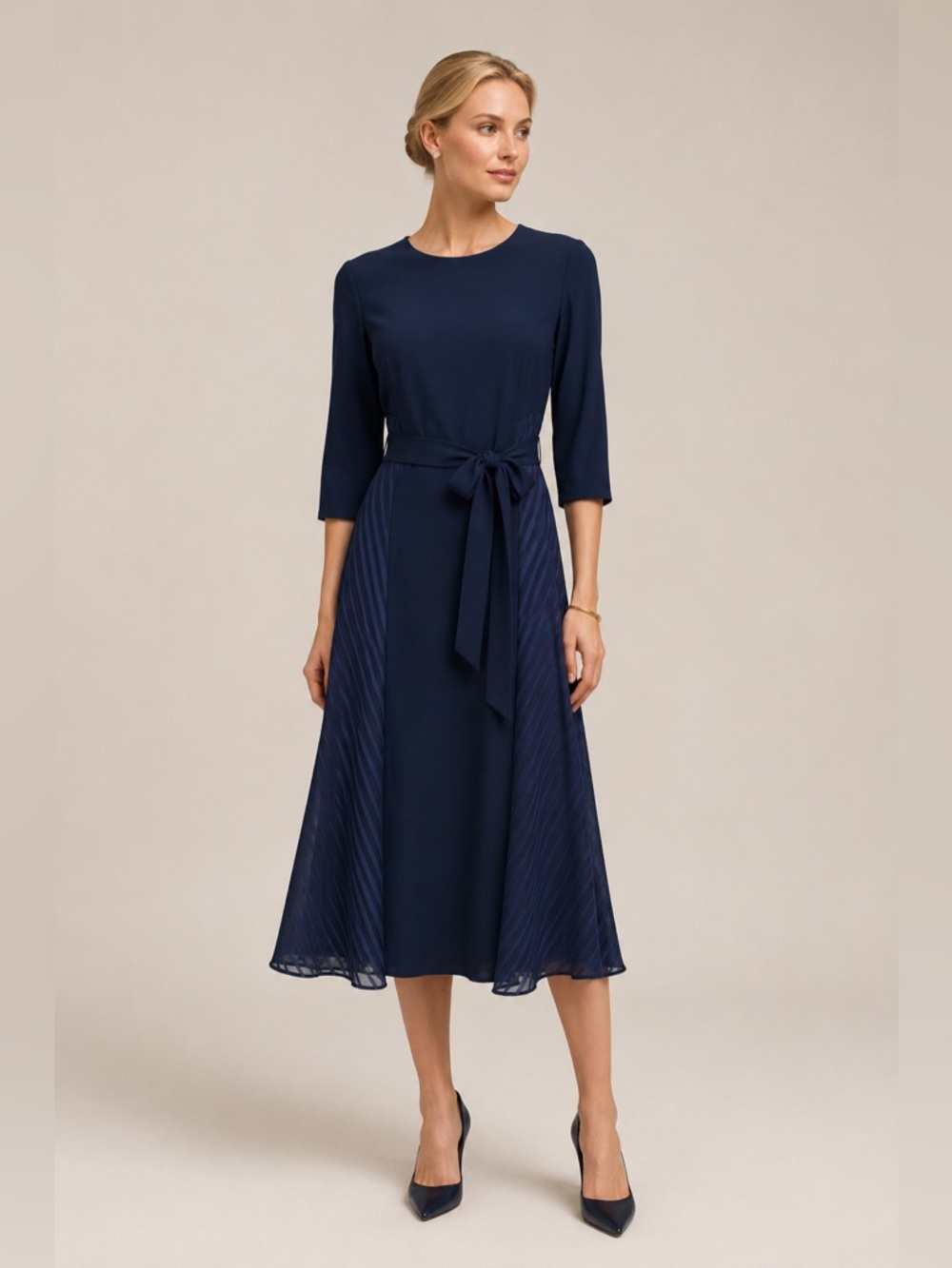 Lauren Ralph Lauren Midi Navy Blue Dress Formal Preppy Jersey Wedding Career 10
